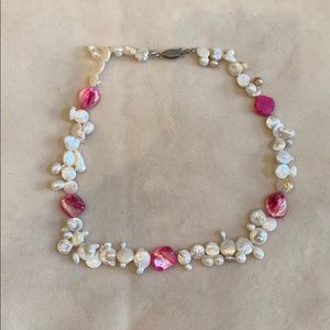 Pearl and pink stone necklace